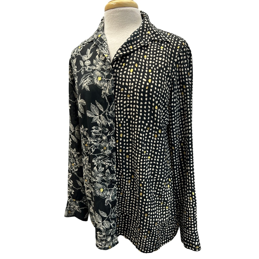 Joseph Ribkoff Button Down Blouse Womens 8 Black Gold Excellent Split Pattern